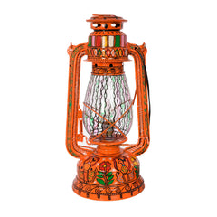 Hand Painted Hurrican Lantern with Bulb : Orange Celebration