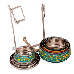 Kaushalam hand painted 5 tier steel pyramid tiffin- Gold & Green Lunch box, Meal for family, Picnic box, large Bento box, Christmas gift, reusable tiffin