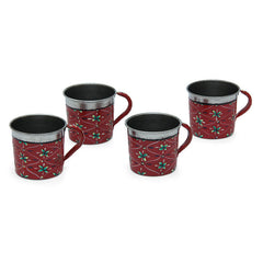 Hand Painted Tea Cups Set of 4: Mughal Red