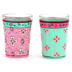 Hand Painted Tea set with Tea glasses and stand : Pink & Aqua Green Tea Set