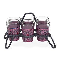 Hand Painted Tea Kettle with six glasses and stand: Pink Passion