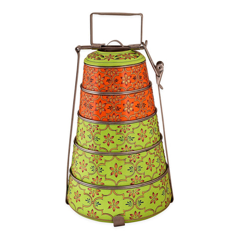 Hand painted 5 tier steel pyramid tiffin-"Elegant "Lunch box