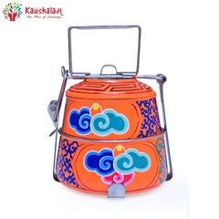 Hand Painted 2 Tier Steel Lunch Box- Spiritual clouds