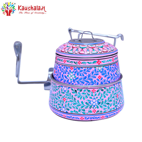 Pink City - Hand Painted 2 Tier Steel Lunch Box