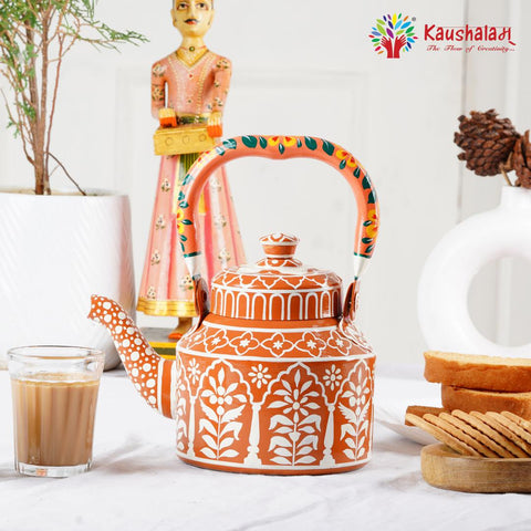 Kaushalam Hand Painted Tea Kettle Meraki Traditional Hand Painted Tea Pot, Induction  Tea Kettle 