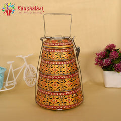 hand painted 4 tier steel pyramid tiffin