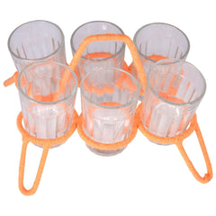 Set of six clear tea glasses with stand (Chikha): Peach Stand