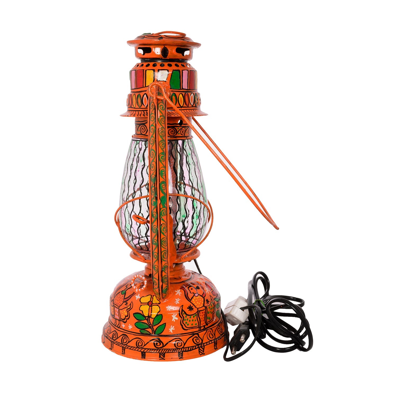 Hand Painted Hurrican Lantern with Bulb : Orange Celebration