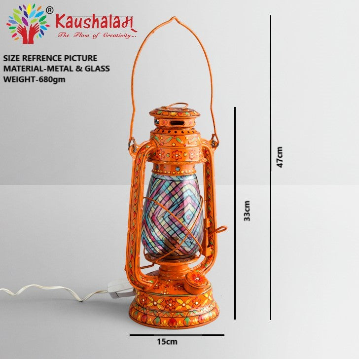 Hand Painted Hurrican Lantern with Bulb : Green