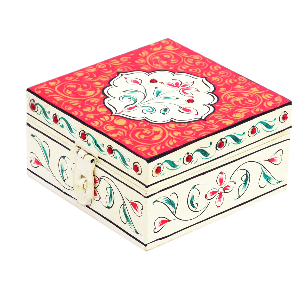 Hand painted square box : Elegant white