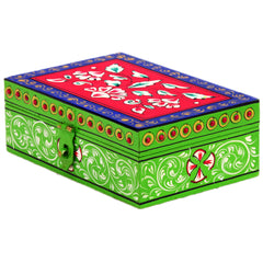 Hand painted Rectangular Wooden Box : Enchanting Red & Green Box