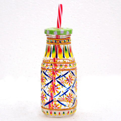 Hand Painted Juice Jar - Sipper-  "CHIRPY" Set of 4 Bottles