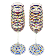 Hand Painted Ocean Madison Flute Champagne glasses , 210ml, Set Of 2,Perfect couple gift, Bar lovers Collectible