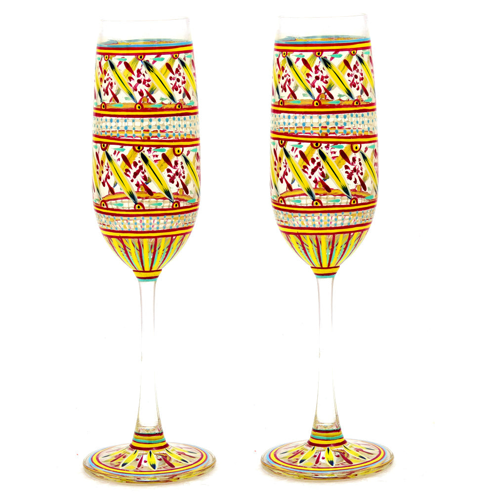 Hand Painted Ocean Madison Flute Champagne glasses Set Of 2, couple gift