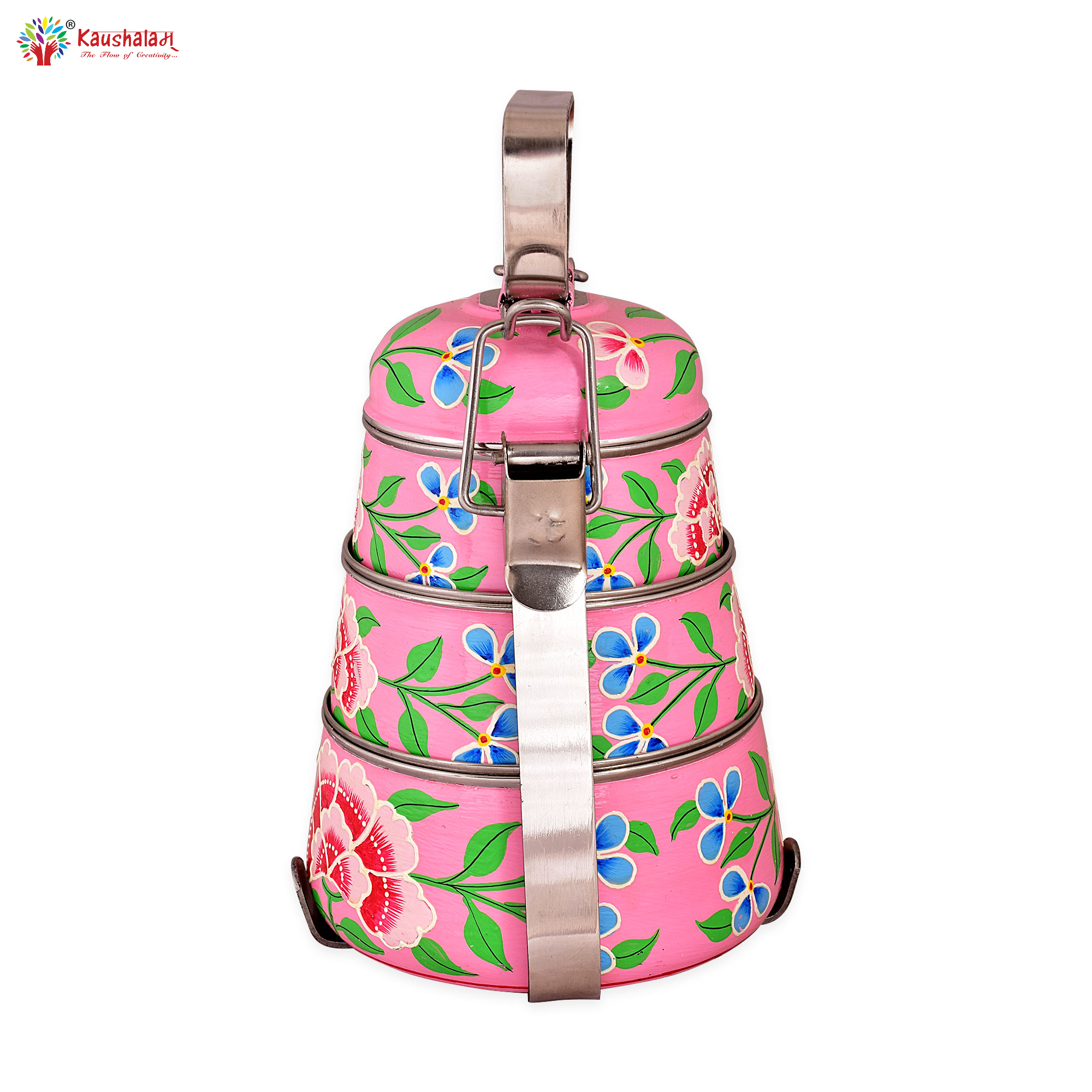 Pink Floral Stainless Steel Lunch Box Tiffin - Floral Pink Tiffin