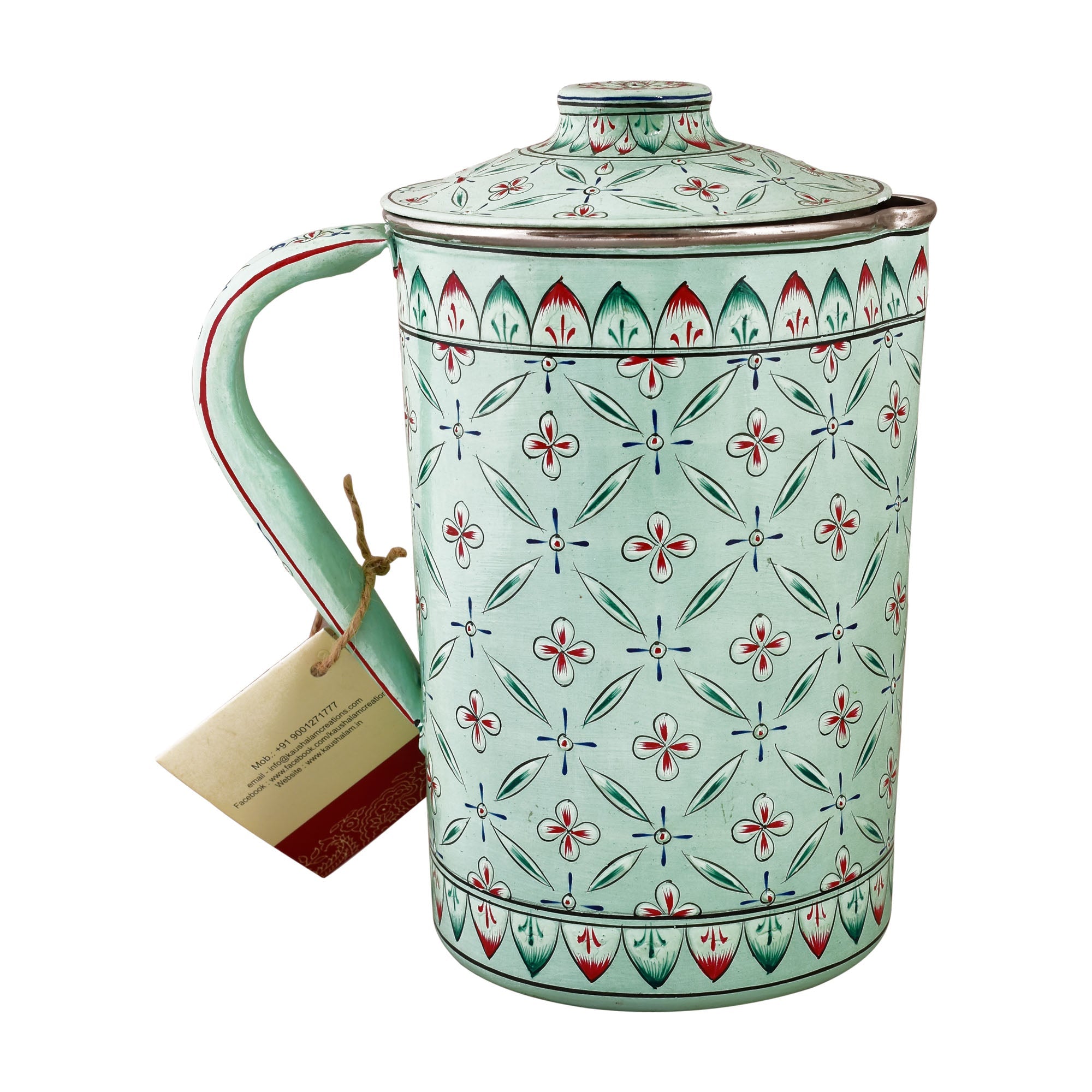 Hand Painted water jug- Aqua green Stainless steel pitcher/ Juice pitcher
