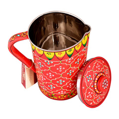Hand Painted water jug- Red Stainless steel pitcher/ Juice pitcher