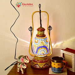 Hand Painted Lantern with Bulb : Yellow Mosaic Lantern Lamp, Yellow & Red