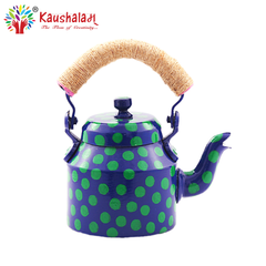 Hand Painted Kettle : Blue Polka Dots