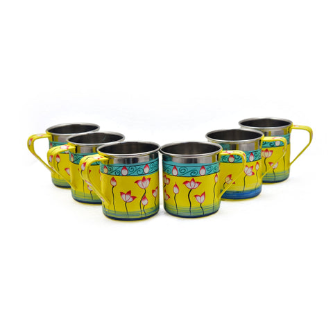 Hand Painted Tea Cups Set of  6 : Pichawi Art Yellow