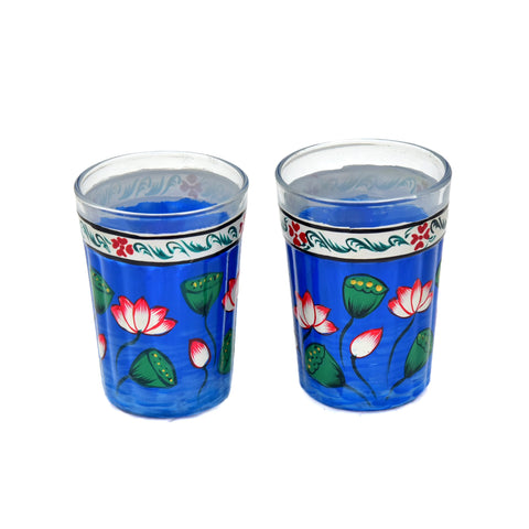 Hand Painted Tea Glass set of 6 : Blue Pichwai