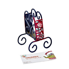 HAND PAINTED BUSINESS CARD HOLDER - DARK BLUE & RED