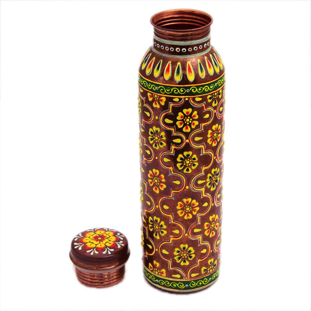 Hand Painted Copper Water Bottle- Copper with Crystals