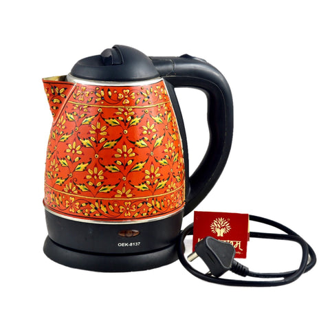 Hand Painted Electric Tea Kettle Hot Water Kettle for Tea & Coffee: Rust Color