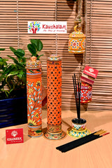 Incense Stick Burner & Holder Set of 2 - Orange Floral
