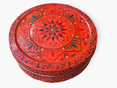 Hand Painted Spice Box - Orange Masala Box, Spice Containers, Indian Masala Daani