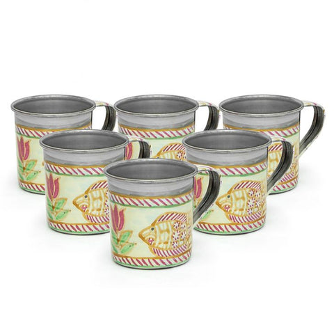 Hand Painted Tea Cups Set of  6: Fish