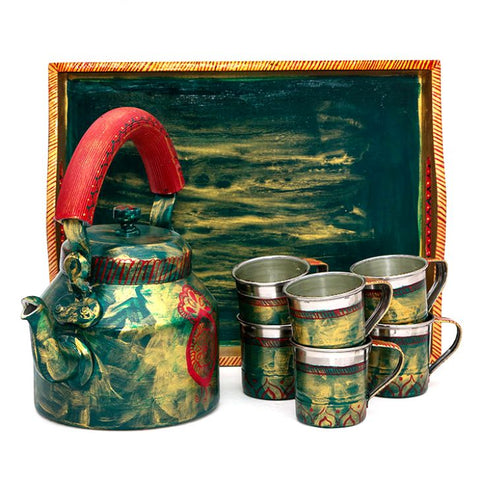 Hand Painted Tea Set : Green Glamour