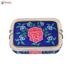 Hand Painted Lunch Box , Bento Box : School Lunch Box: Royal Blue Floral
