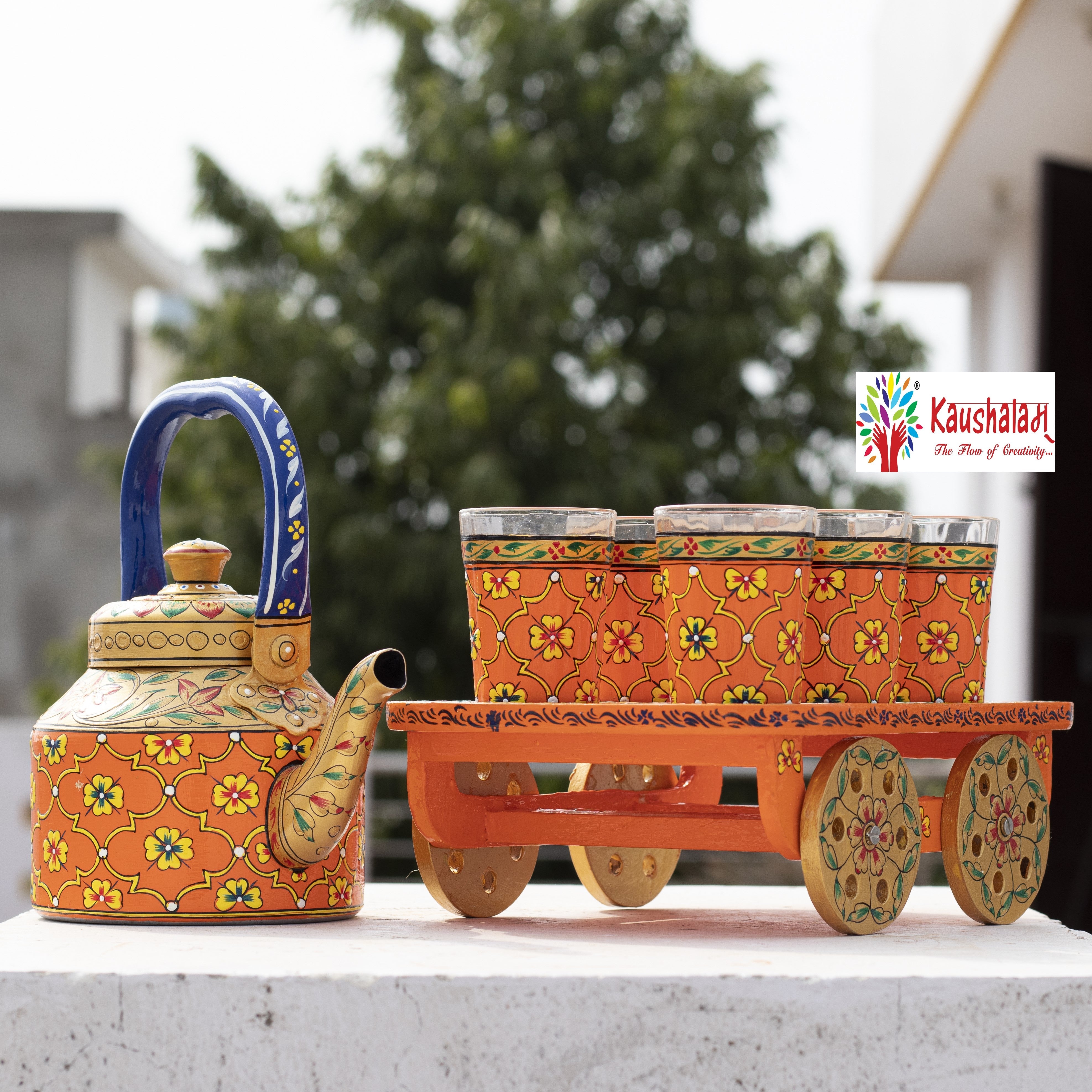 "Calista" - Hand painted Tea set with tea trolley