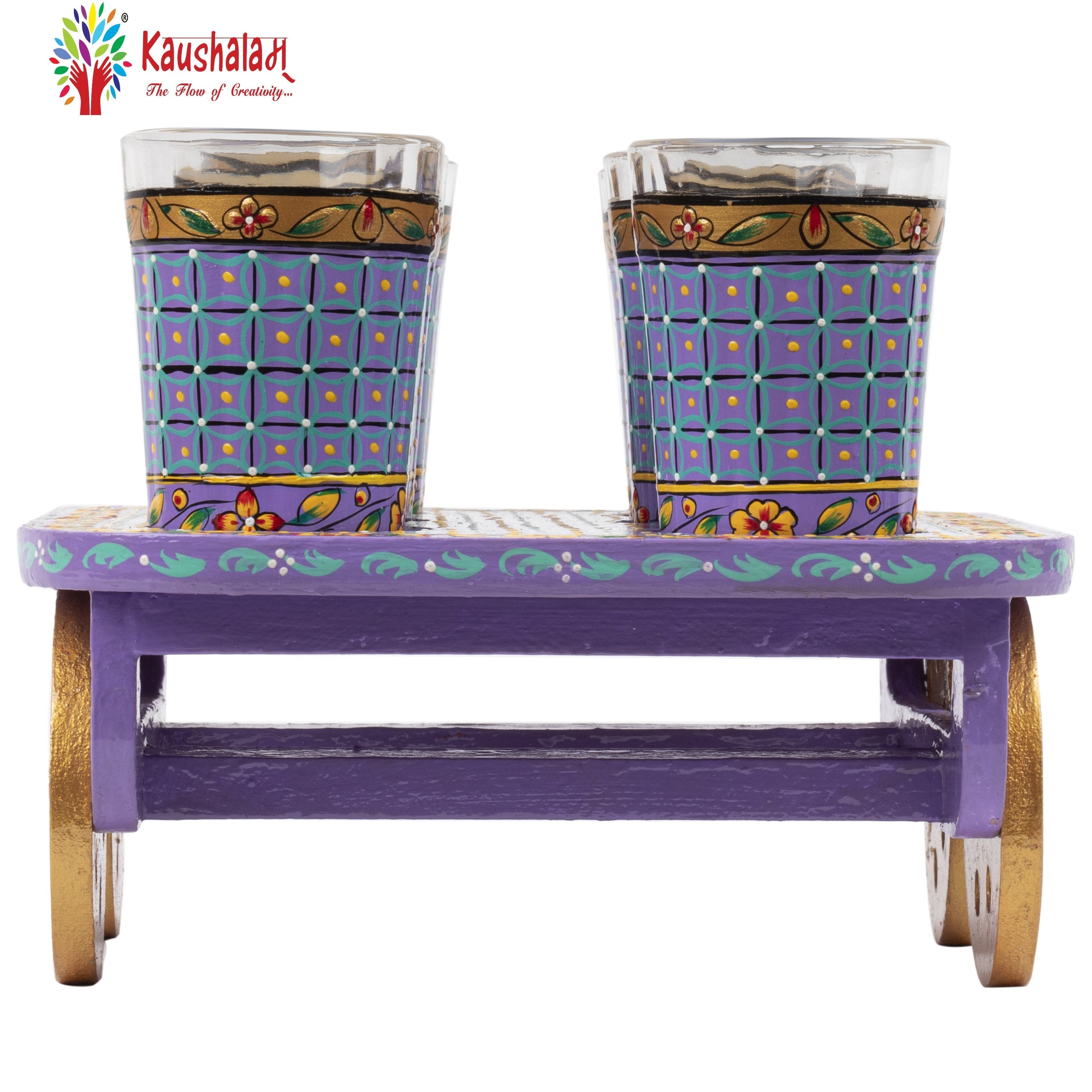 Tea Set Veri Peri - Hand Painted Tea Kettle, 6 glass & A Cart Set