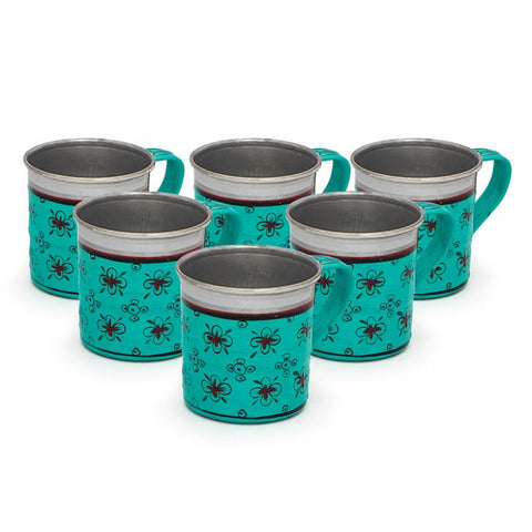 Hand Painted Tea Cups Set of  6 : Mughal Sea Green Art