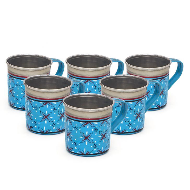 Hand Painted Tea Cups Set of  6 : Star Blue
