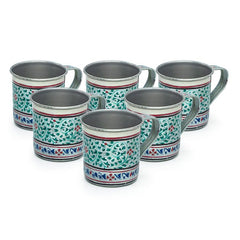 Hand Painted Tea Cups Set of  6 : Silver Green