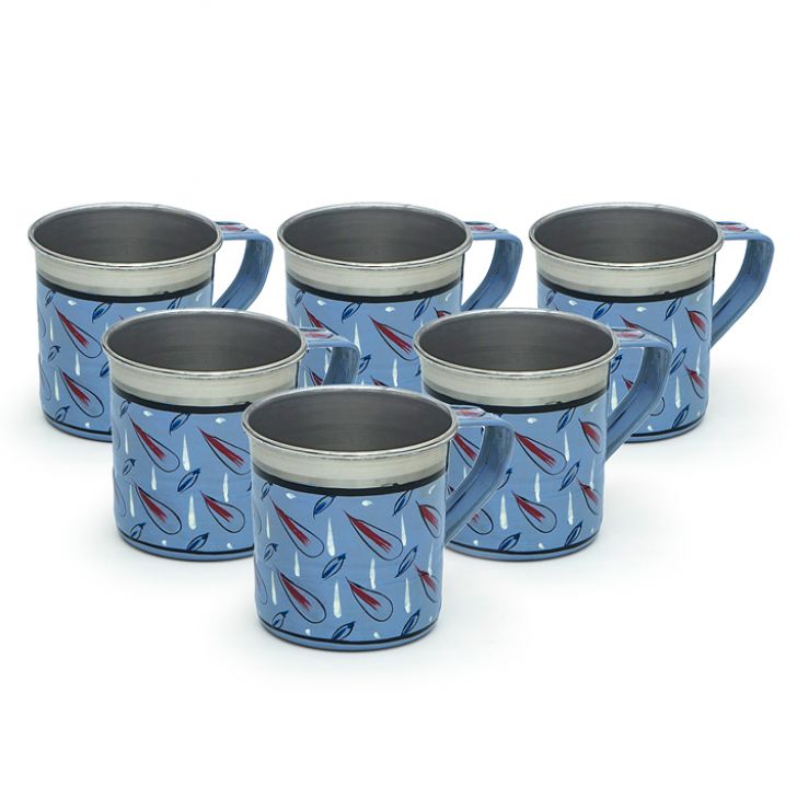 Hand Painted Tea Cups Set of  6 : Blue leaves