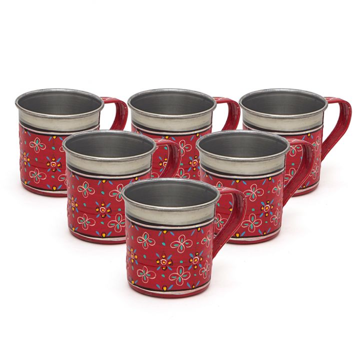 Hand Painted Tea Cups Set of  6 : Maroon