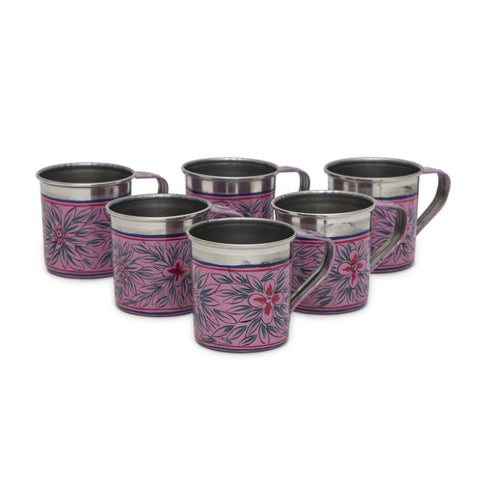 Hand Painted Tea Cups Set of  6 : Mughal Pink