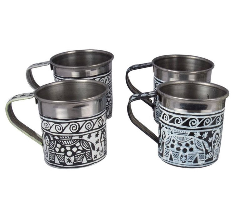 Hand Painted Tea Cups Set of  4 : Madhubani