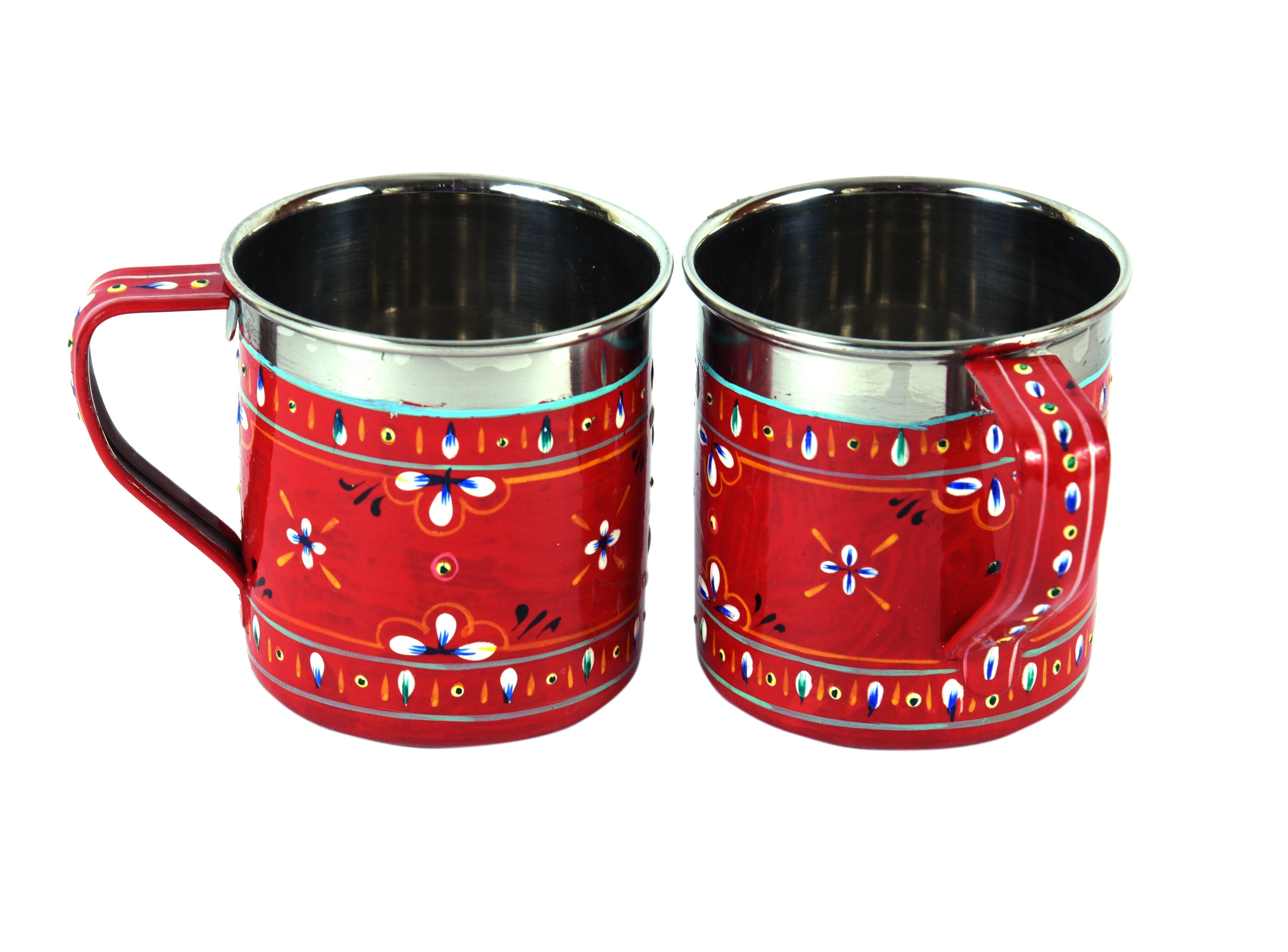 Hand Painted Tea Cups Set of  4 : Red