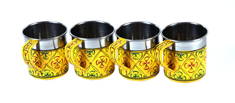 Hand Painted Tea Cups Set of  4 : Yellow