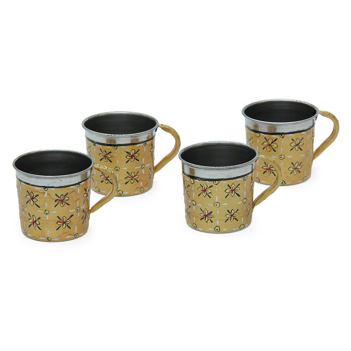 Hand Painted Tea Cups Set of 4: Golden Floral