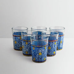 Hand Painted  Tea Glass set of 6 : Mughal Blue