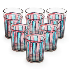 Hand Painted  Tea Glass set of 6 :  Blue & Pink