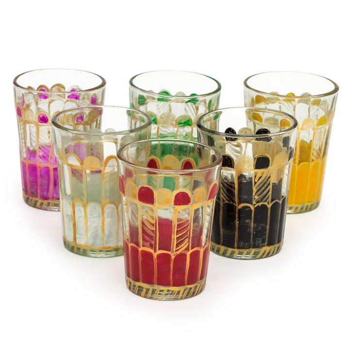 Hand Painted  Tea Glass set of 6 -Rainbow