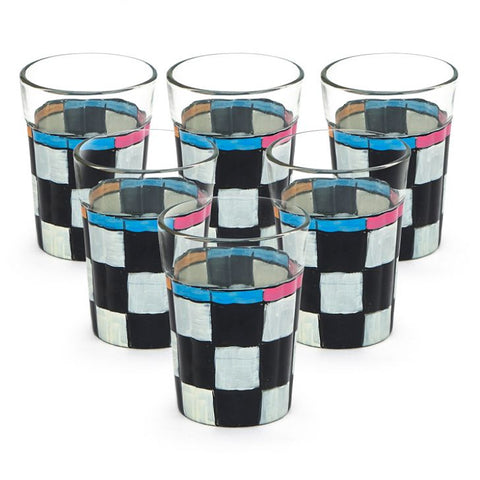 Hand Painted  Tea Glass set of 6- Checkers