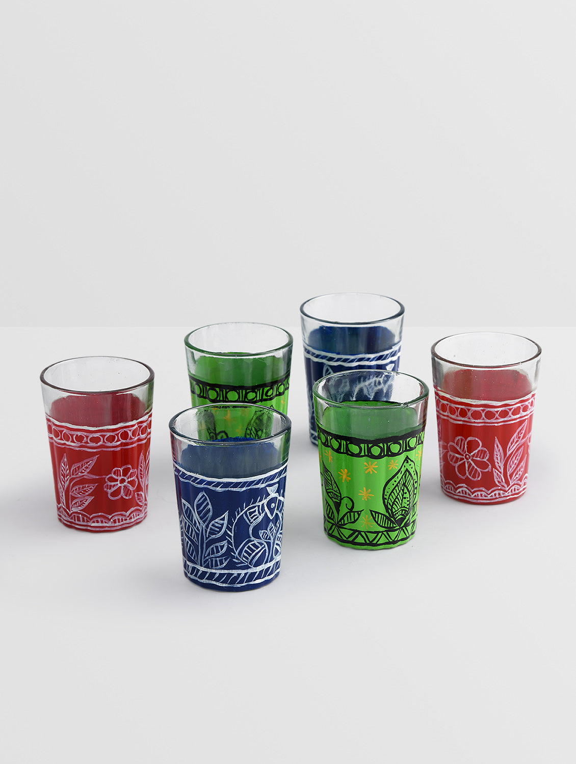 Hand Painted  Tea Glass set of 6 : Colorful